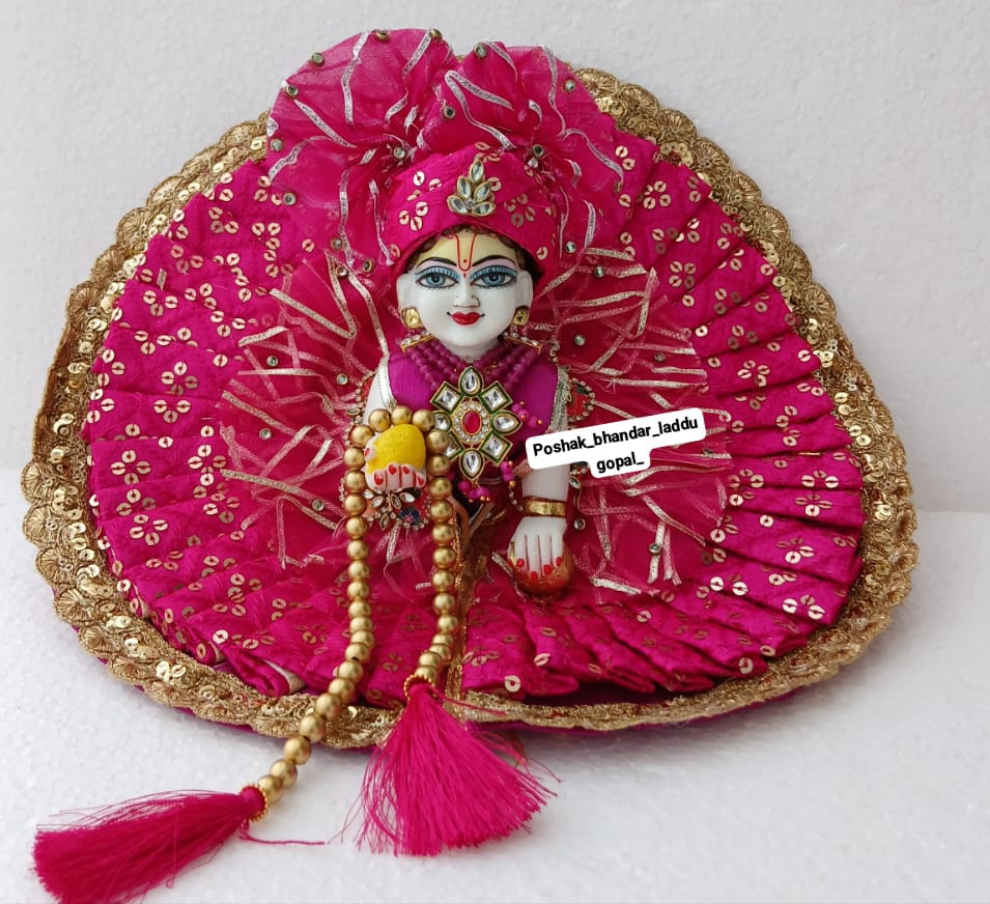 Handmade Rani Pink Dress with Pagdi - Designer Laddu Gopal Dress, Kanha Ji Poshak, Bal Gopal Dress for Janmashtami Festival