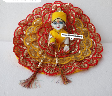 Handmade Heavy Laddu Gopal Dress in Yellow and Red - Designer Kanha Ji Poshak for Janmashtami, Fancy Bal Gopal Dress, Krishna Ji Outfit