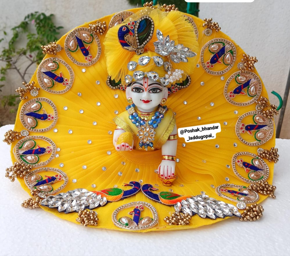 Handmade Pitambar Laddu Gopal Dress with Heavy Pagdi - Designer Kanha Ji Poshak for Janmashtami, Fancy Bal Gopal Dress, Krishna Ji Outfit