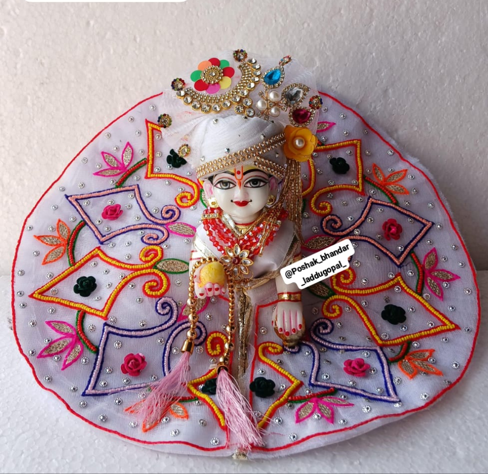 Handmade White Laddu Gopal Dress with Heavy Pagdi - Designer Kanha Ji Poshak for Janmashtami, Fancy Bal Gopal Dress, Krishna Ji Outfit
