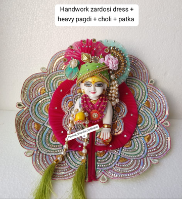 Handmade Designer Laddu Gopal Dress with Heavy Pagdi - Fancy Kanha Ji Poshak for Janmashtami Celebrations | Bal Gopal & Krishna Ji Dress