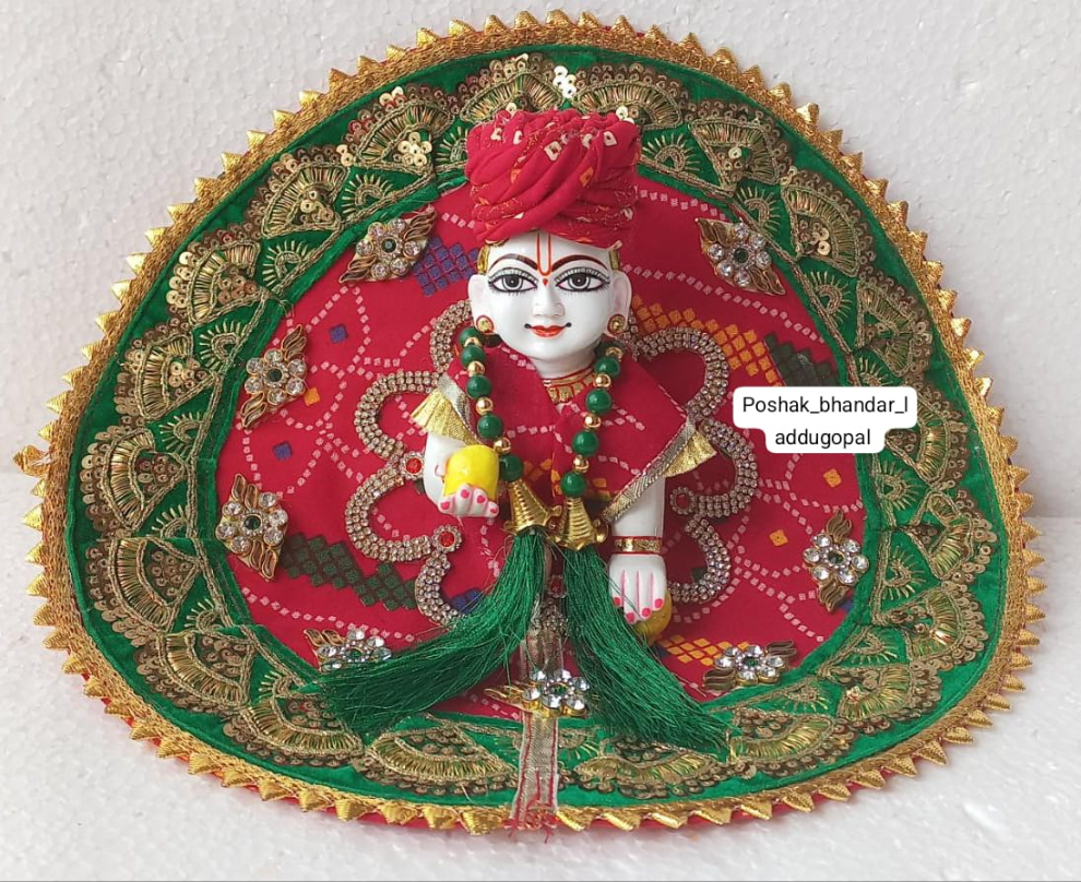 Handmade Bandhini Laddu Gopal Dress with Pagdi - Designer Kanha Ji Poshak for Janmashtami, Fancy Bal Gopal & Krishna Ji Dress