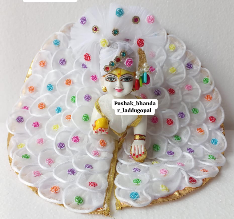 Handmade White Laddu Gopal Dress with Pagdi - Designer Kanha Ji Poshak for Janmashtami, Fancy Bal Gopal Dress, Krishna Ji Outfit