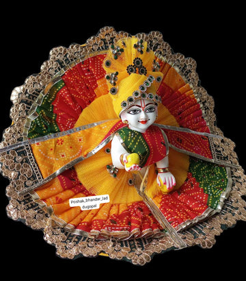 Handmade Fancy Bandhini Dress with Pagdi for Laddu Gopal | Designer Kanha Ji Poshak for Janmashtami | Bal Gopal & Krishna Ji Dress