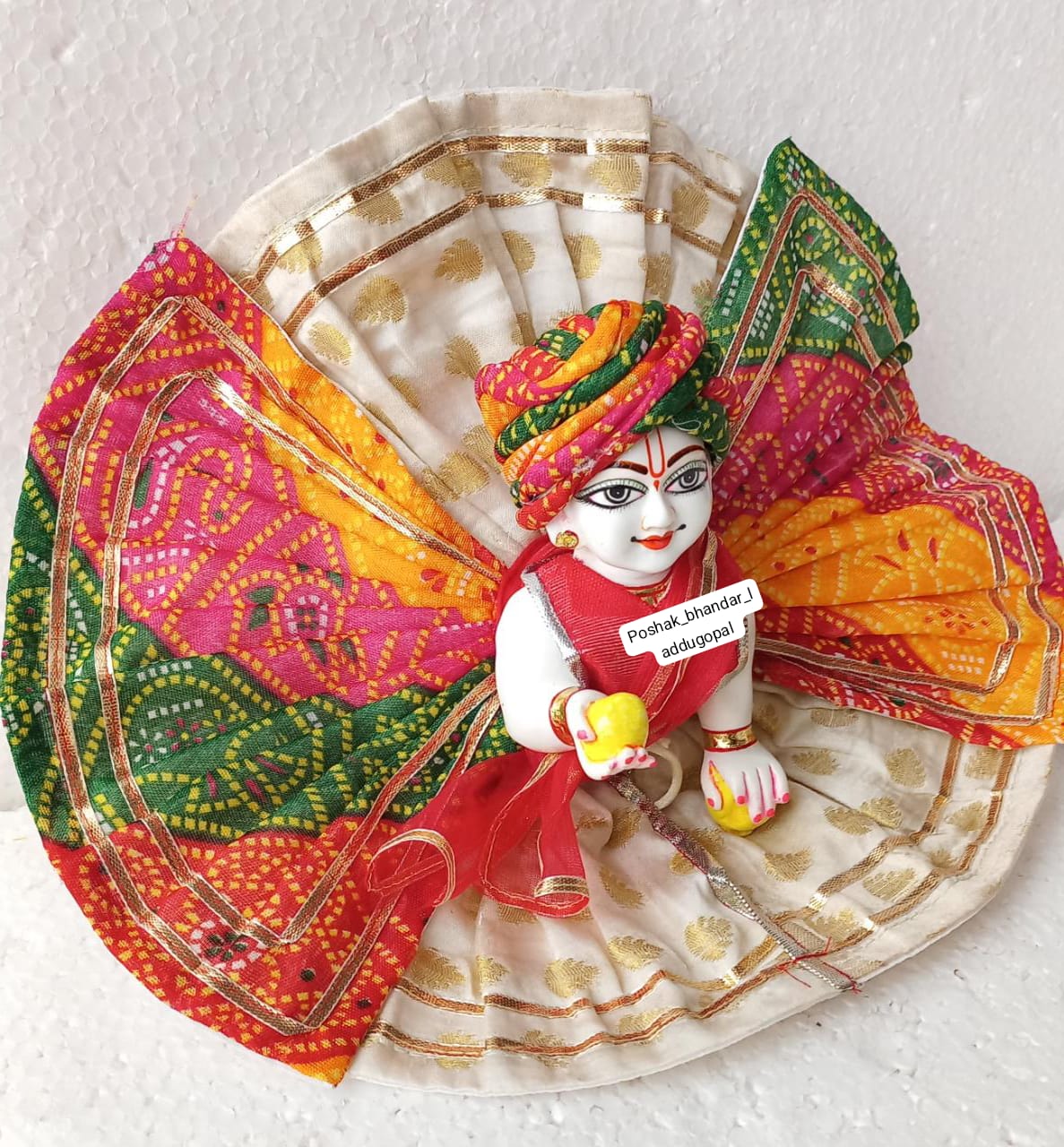 Handmade Heavy Rajasthani Laddu Gopal Dress with Pagdi - Designer Kanha Ji Poshak for Janmashtami, Fancy Bal Gopal & Krishna Ji Dress