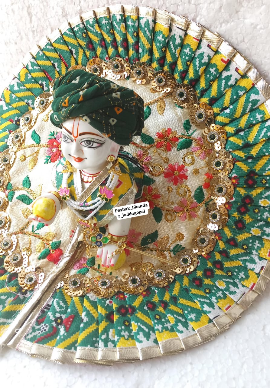 Handmade Green Embroidery Dress with Pagdi for Laddu Gopal | Designer Kanha Ji Poshak | Fancy Bal Gopal Dress for Janmashtami Celebrations