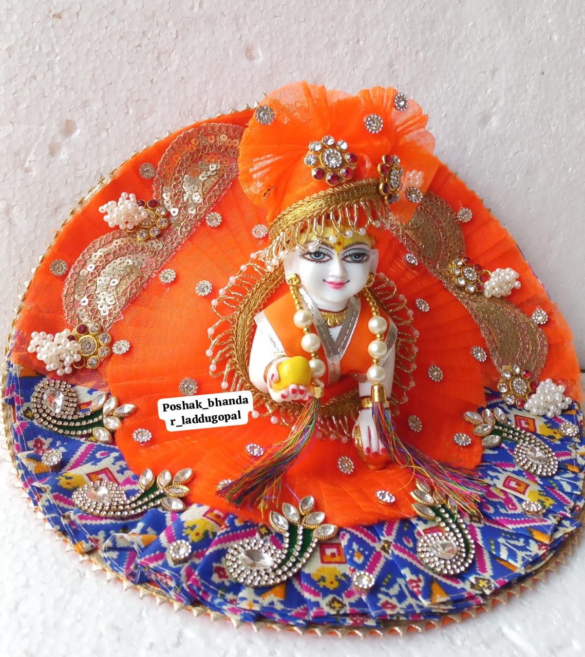 Handmade Orange Laddu Gopal Dress with Pagdi | Designer Kanha Ji Poshak for Janmashtami | Fancy Bal Gopal & Krishna Ji Dress