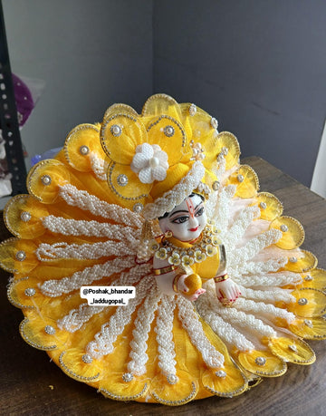 Handmade Yellow Moti Work Dress for Laddu Gopal | Designer Kanha Ji Poshak | Fancy Bal Gopal Dress for Janmashtami Celebrations
