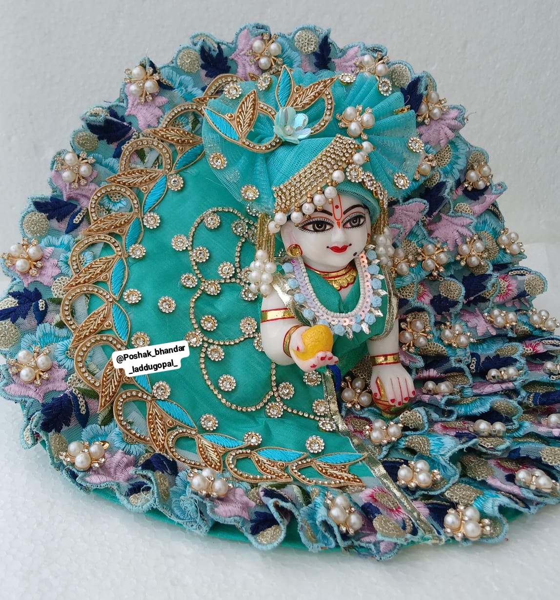 Handmade Rajshahi Laddu Gopal Dress with Pagdi - Designer Kanha Ji Poshak for Janmashtami, Fancy Bal Gopal & Krishna Ji Dress