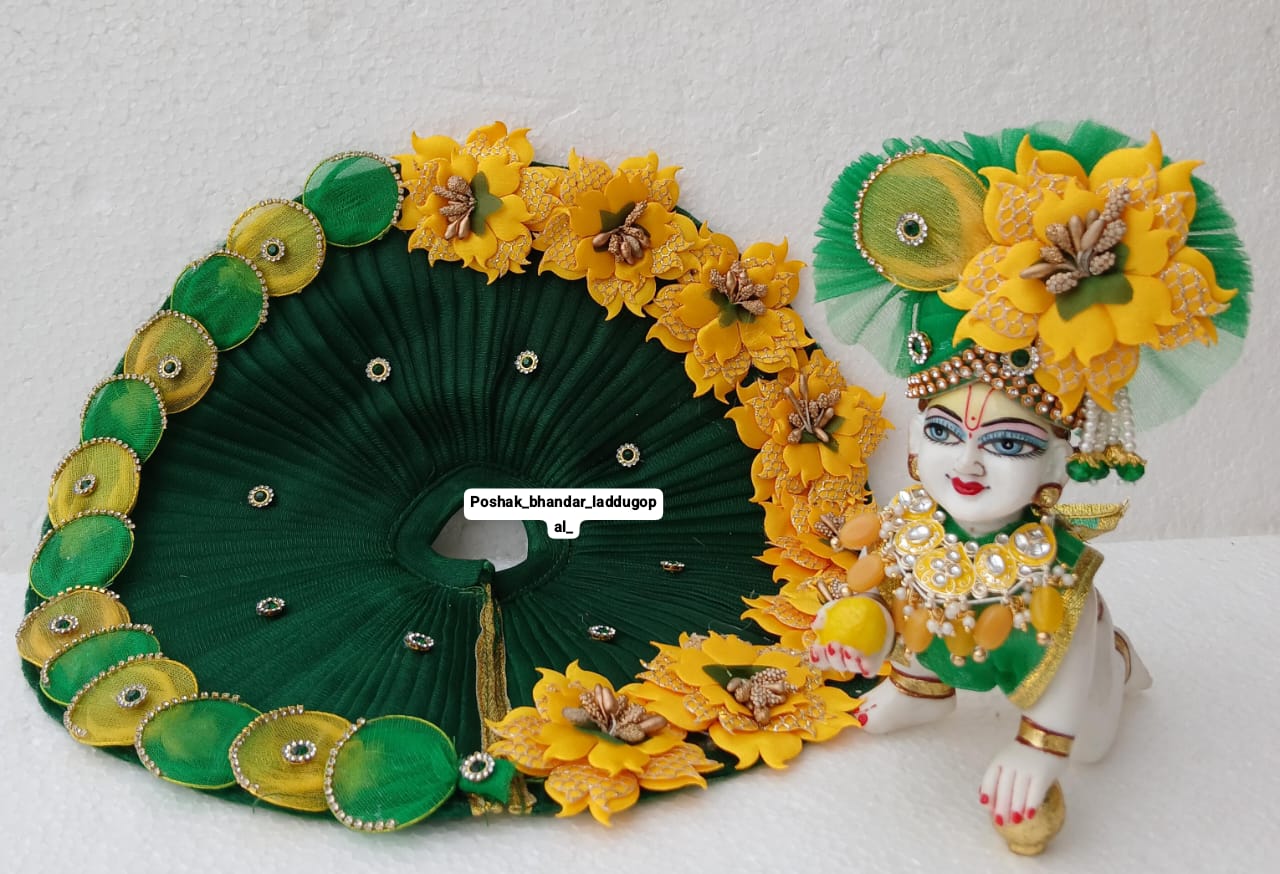 Handmade Bottle Green Laddu Gopal Dress - Designer Kanha Ji Poshak for Janmashtami | Fancy Bal Gopal & Krishna Ji Dress