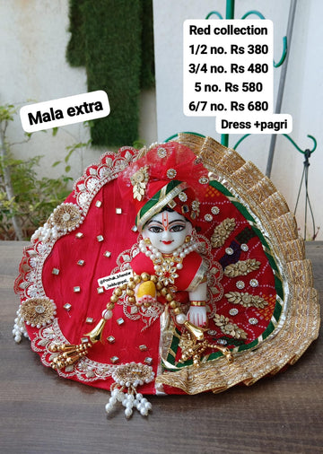 Handmade Red Fancy Dress with Pagdi for Laddu Gopal | Designer Kanha Ji Poshak | Perfect Bal Gopal Dress for Janmashtami Celebrations