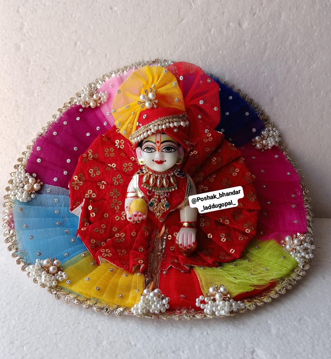 Handmade Multicoloured Laddu Gopal Dress - Designer Kanha Ji Poshak for Janmashtami, Fancy Bal Gopal Dress, Krishna Ji Dress
