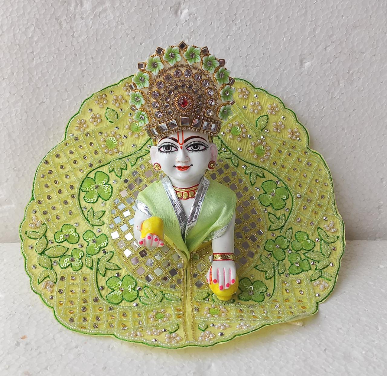 Handmade Heavy Handwork Laddu Gopal Dress with Mukut Style Pagdi - Designer Kanha Ji Poshak for Janmashtami, Bal Gopal & Krishna Ji Dress