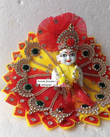 Handmade Red and Yellow Laddu Gopal Dress - Designer Kanha Ji Poshak for Janmashtami, Fancy Bal Gopal Dress, Krishna Ji Outfit