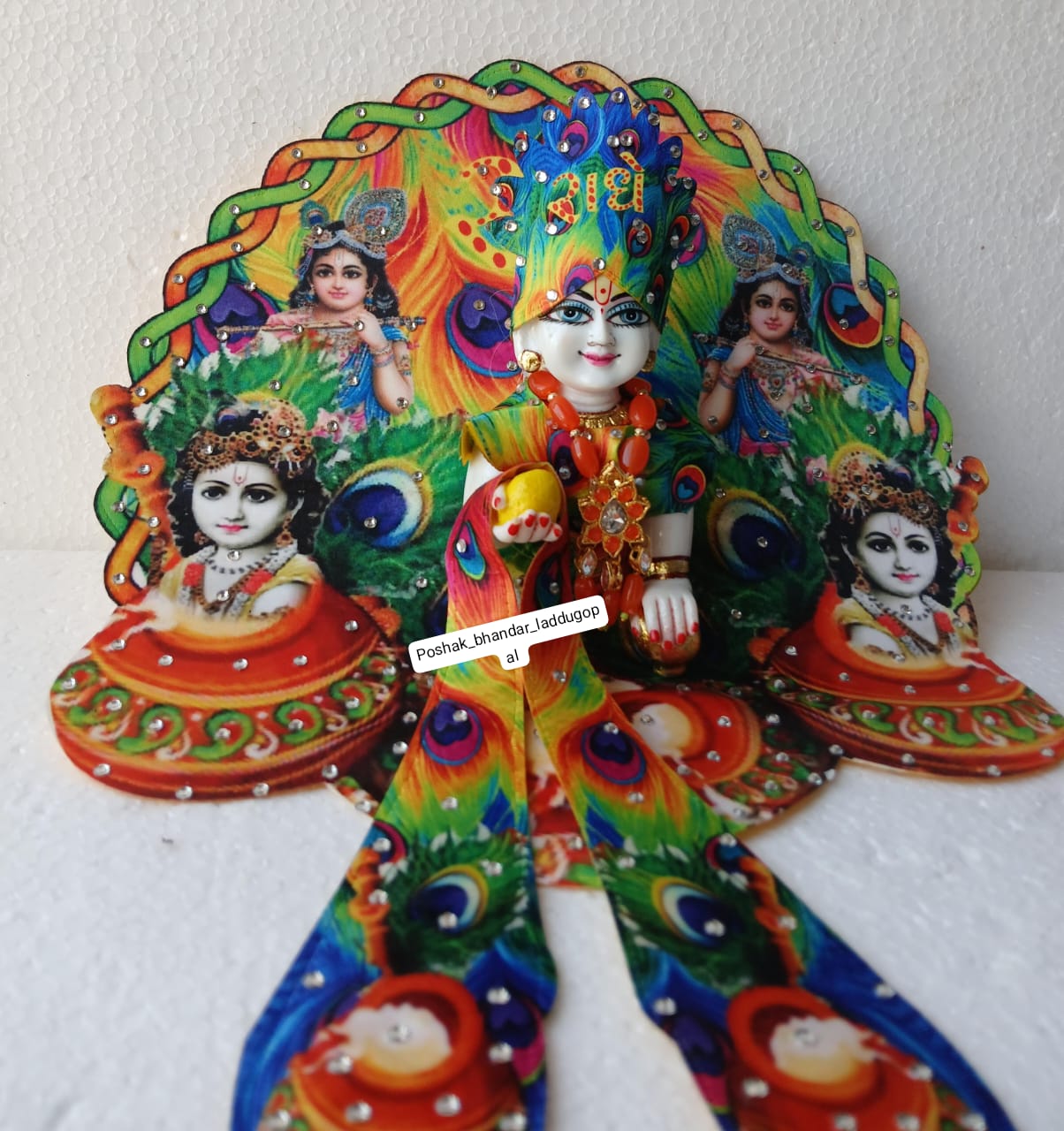 Handmade Digital Print Laddu Gopal Dress with Mukut and Patka | Designer Kanha Ji Poshak for Janmashtami | Fancy Bal Gopal Dress