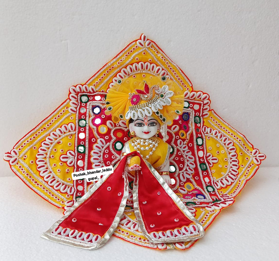 Handmade Heavy Zardosi Dress for Laddu Gopal | Designer Kanha Ji Poshak with Pagdi & Patka | Fancy Bal Gopal & Krishna Ji Dress for Janmashtami