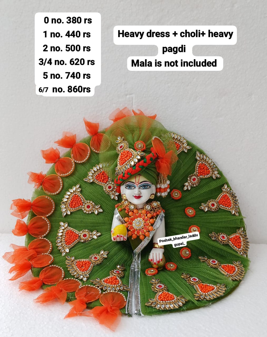 Handmade Green Designer Laddu Gopal Dress with Pagdi - Fancy Kanha Ji Poshak for Janmashtami, Bal Gopal & Krishna Ji Celebrations