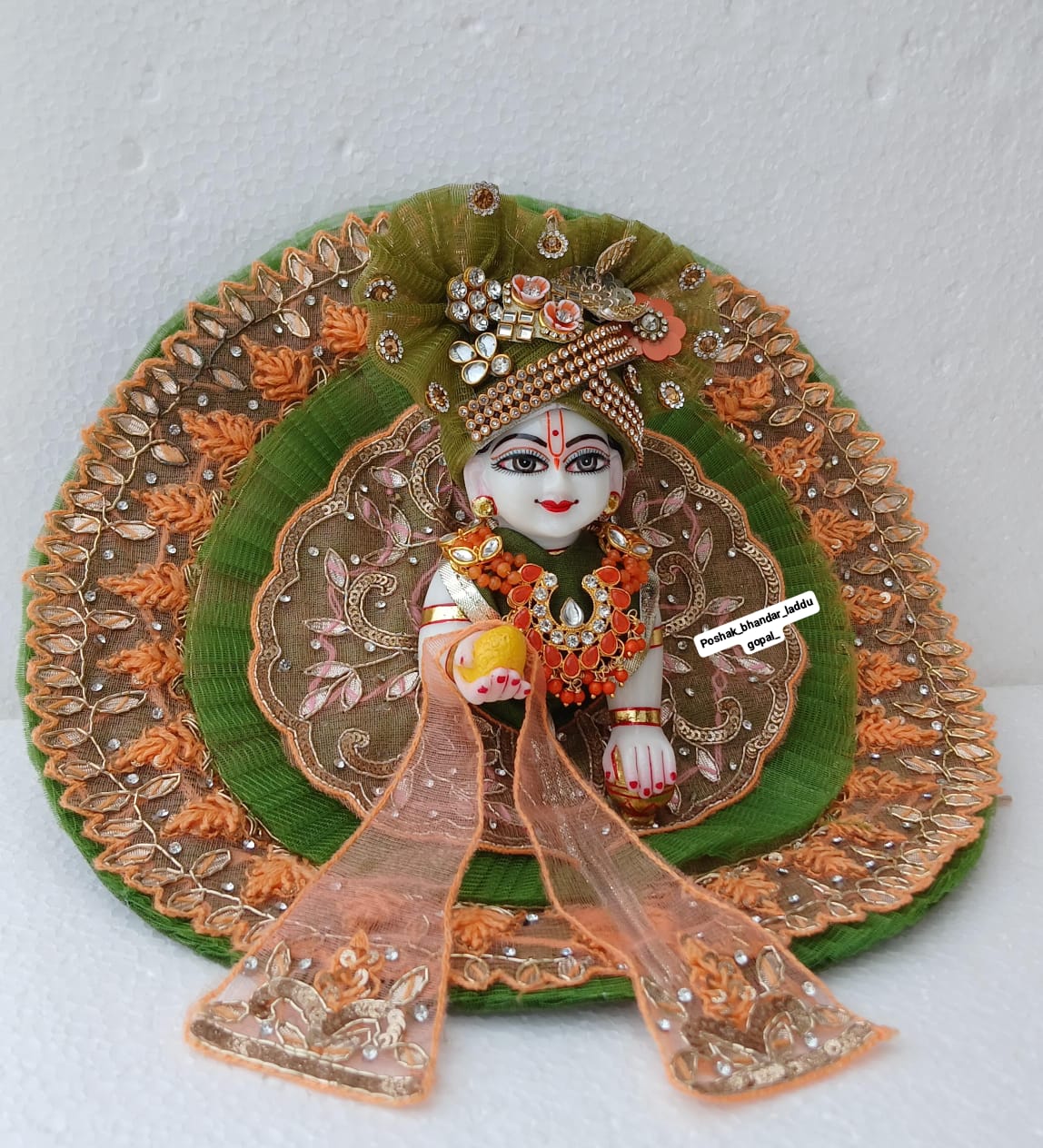 Handmade Designer Laddu Gopal Dress with Pagdi & Patka - Fancy Kanha Ji Poshak for Janmashtami Celebration (Size 3/6)