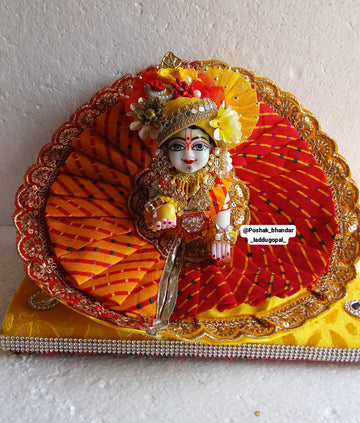 Handmade Falgun Special Red-Yellow Dress for Laddu Gopal | Designer Kanha Ji Poshak | Fancy Bal Gopal Dress for Janmashtami Celebrations