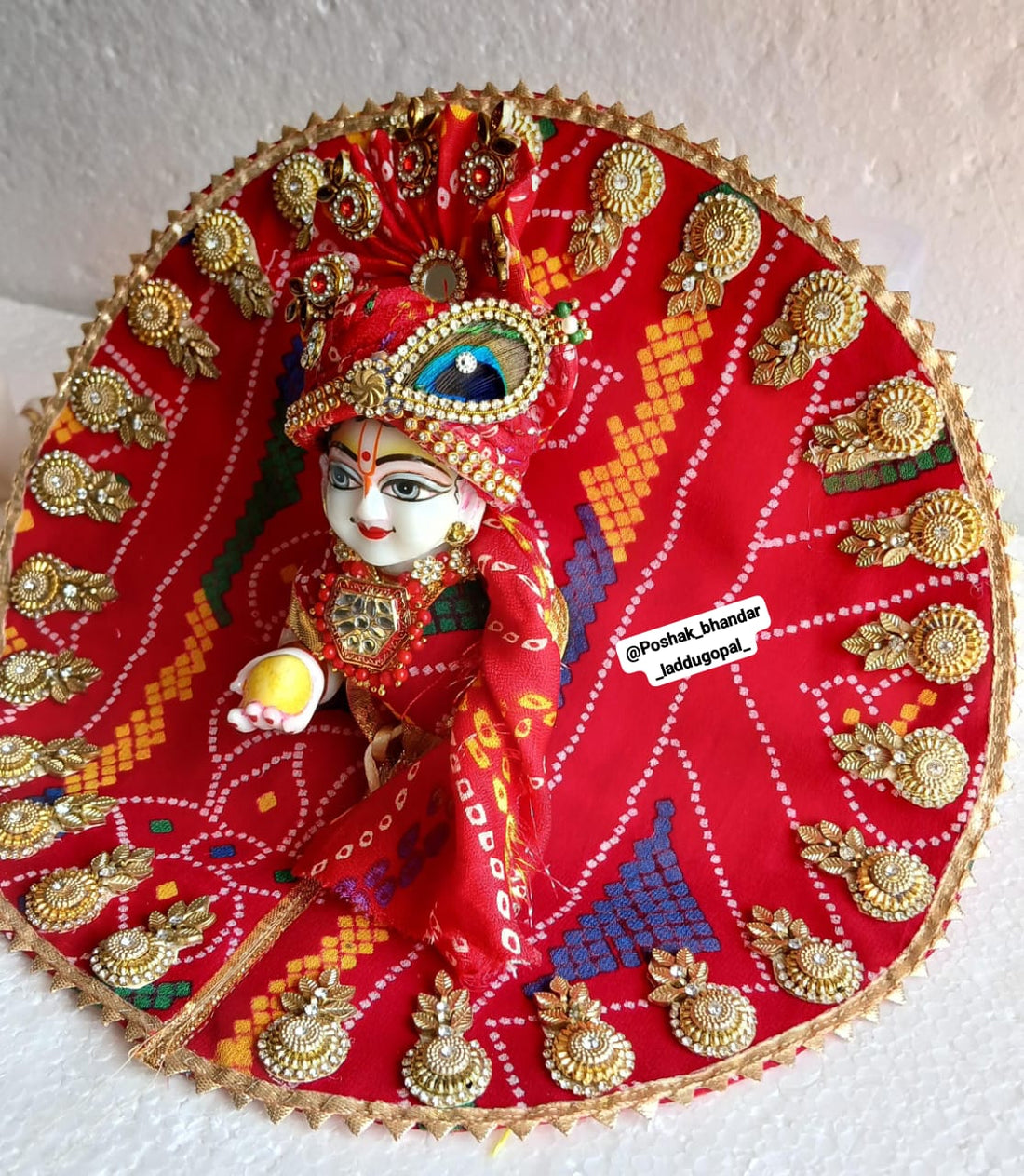 Handmade Pure Bandhini Poshak with Pagdi for Laddu Gopal | Designer Kanha Ji Dress | Fancy Bal Gopal Dress for Janmashtami Celebrations