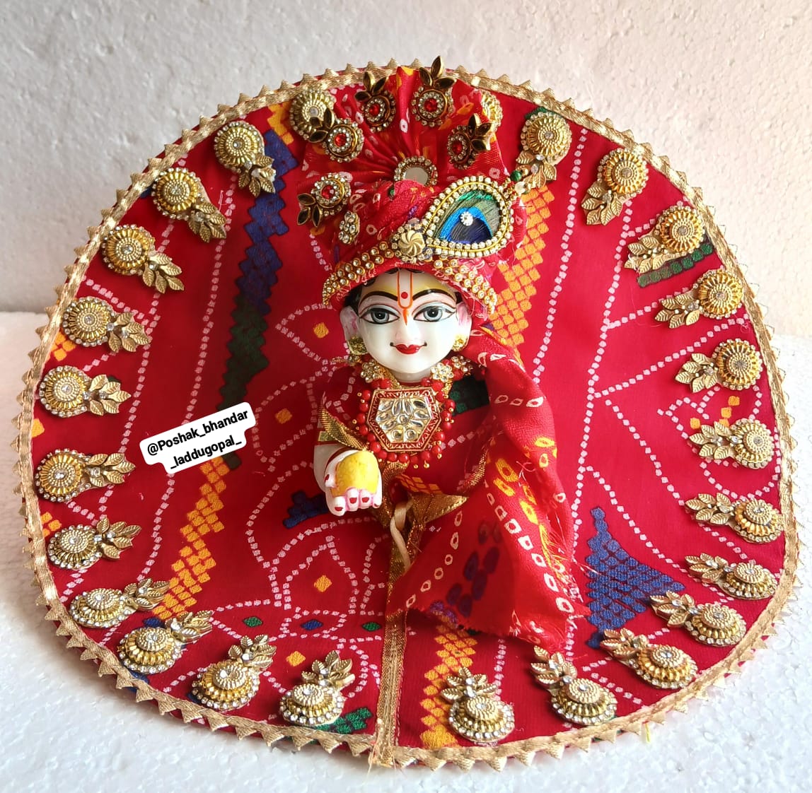 Handmade Pure Bandhini Poshak with Pagdi for Laddu Gopal | Designer Kanha Ji Dress | Fancy Bal Gopal Dress for Janmashtami Celebrations