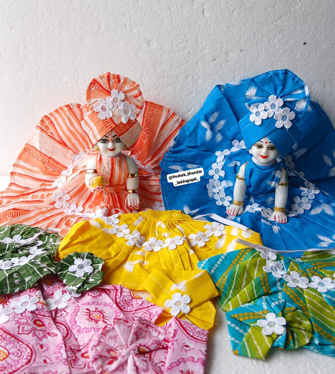 Handmade Pure Cotton Laddu Gopal Dress with Cotton Pagdi | Designer Kanha Ji Poshak for Janmashtami | Bal Gopal & Krishna Ji Dress (Sizes 1-9)