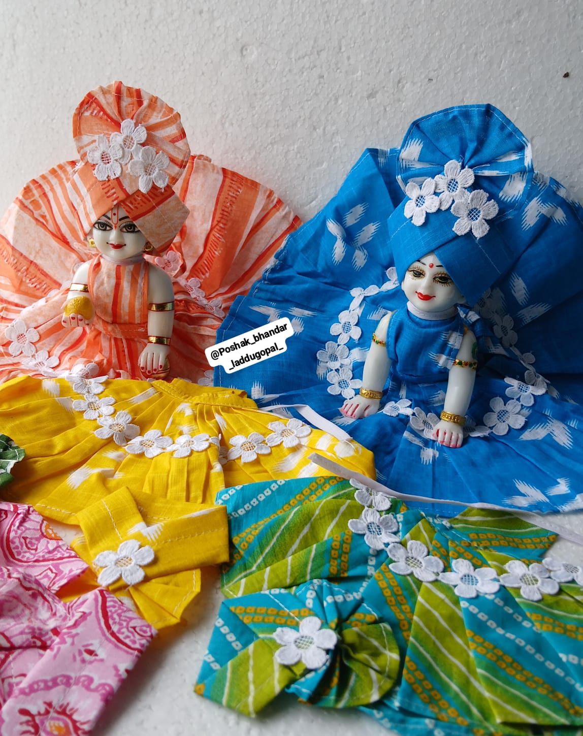 Handmade Pure Cotton Laddu Gopal Dress with Cotton Pagdi | Designer Kanha Ji Poshak for Janmashtami | Bal Gopal & Krishna Ji Dress (Sizes 1-9)