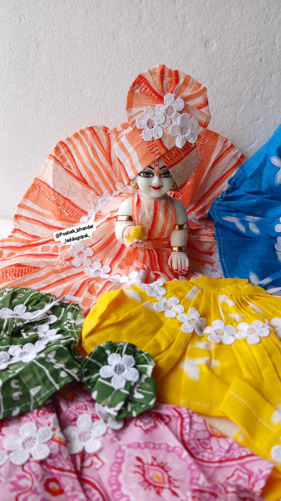 Handmade Pure Cotton Laddu Gopal Dress with Cotton Pagdi | Designer Kanha Ji Poshak for Janmashtami | Bal Gopal & Krishna Ji Dress (Sizes 1-9)