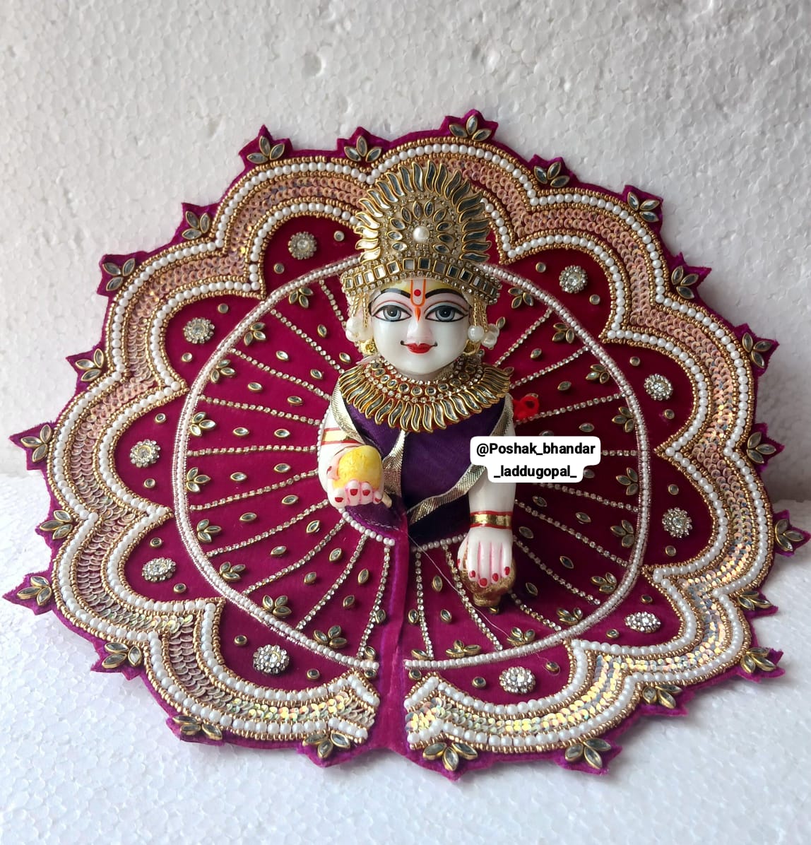 Handmade Heavy Kundan Work Laddu Gopal Dress | Designer Kanha Ji Poshak for Janmashtami | Fancy Bal Gopal & Krishna Ji Dress