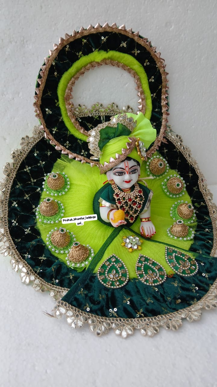 Handmade Heavy Green Laddu Gopal Dress | Designer Kanha Ji Poshak for Janmashtami | Fancy Bal Gopal Dress & Krishna Ji Dress