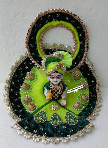 Handmade Heavy Green Laddu Gopal Dress | Designer Kanha Ji Poshak for Janmashtami | Fancy Bal Gopal Dress & Krishna Ji Dress
