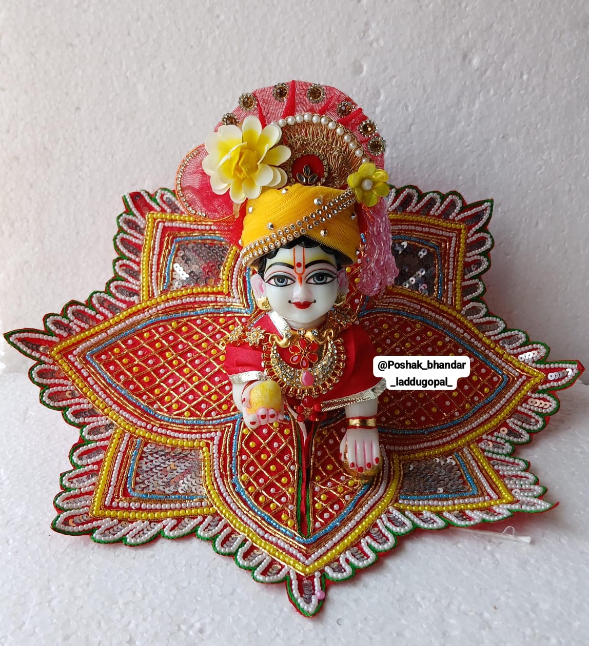 Handmade Rajshahi Laddu Gopal Dress with Heavy Pagdi - Designer Kanha Ji Poshak for Janmashtami, Fancy Bal Gopal & Krishna Ji Dress