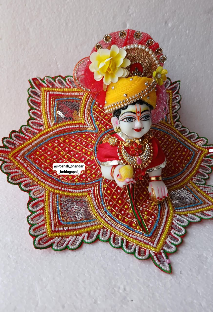 Handmade Rajshahi Laddu Gopal Dress with Heavy Pagdi - Designer Kanha Ji Poshak for Janmashtami, Fancy Bal Gopal & Krishna Ji Dress