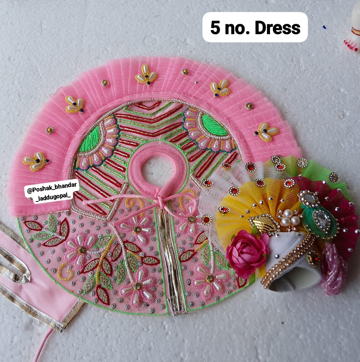 Handmade Pink Laddu Gopal Dress - Designer Kanha Ji Poshak for Janmashtami Festival | Fancy Bal Gopal Dress & Krishna Ji Dress