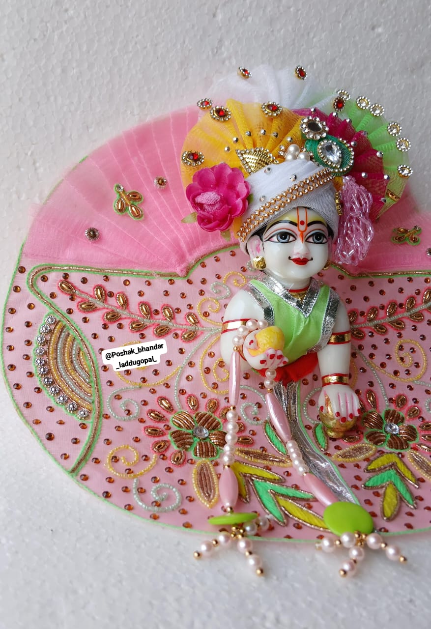 Handmade Heavy Handwork Laddu Gopal Dress with Pagdi - Designer Kanha Ji Poshak for Janmashtami, Fancy Bal Gopal & Krishna Ji Dress
