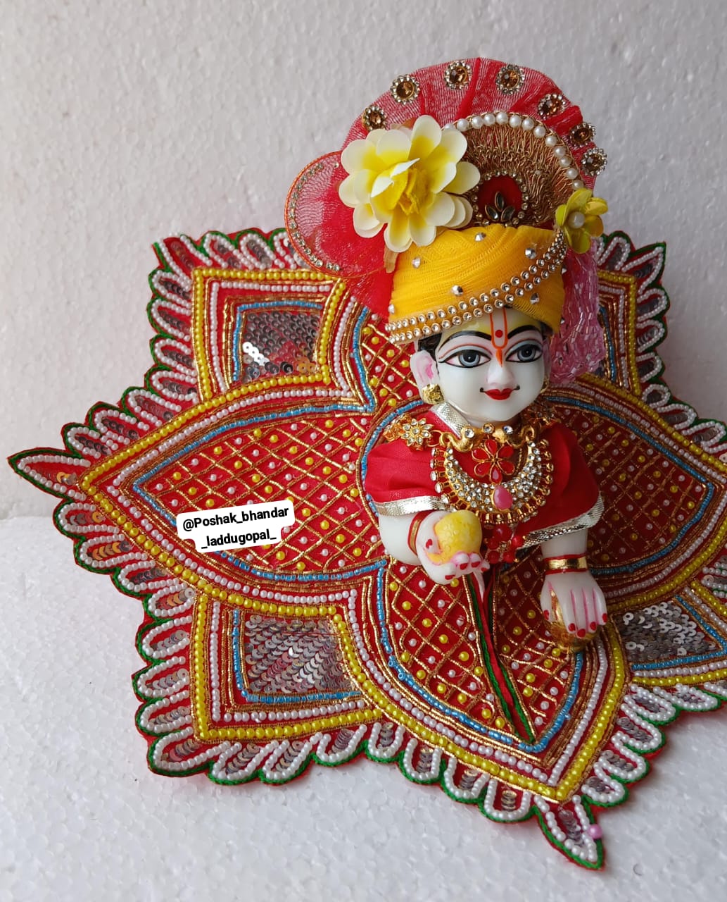 Handmade Rajshahi Laddu Gopal Dress with Heavy Pagdi - Designer Kanha Ji Poshak for Janmashtami, Fancy Bal Gopal & Krishna Ji Dress
