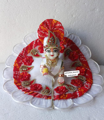 Handmade Red and White Bandhini Dress with Pagdi for Laddu Gopal | Designer Kanha Ji Poshak for Janmashtami | Fancy Bal Gopal Dress