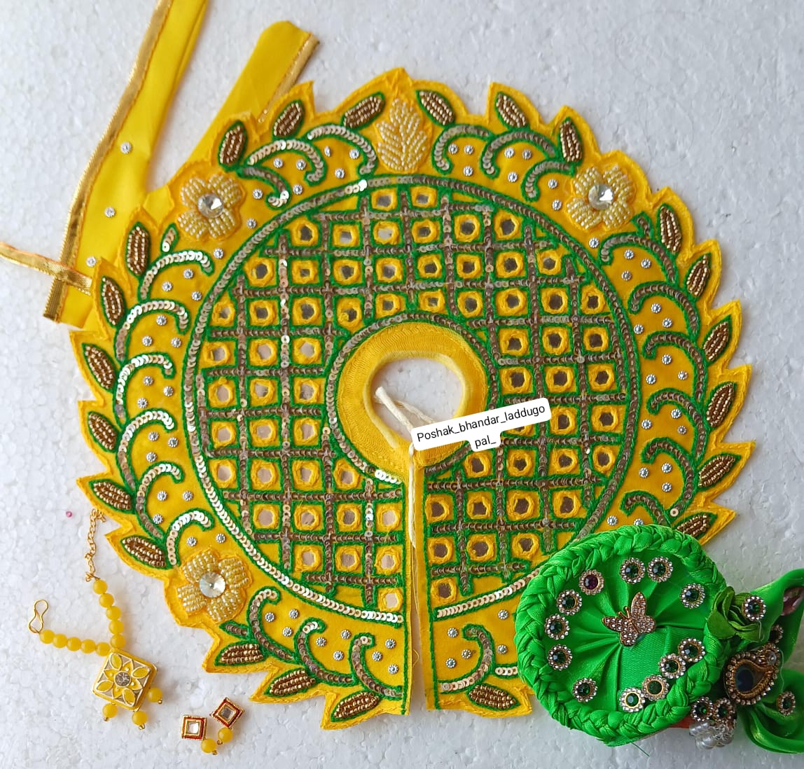 Designer Laddu Gopal Dress Set with Pagdi, Mala & Earrings - Fancy Kanha Ji Poshak for Janmashtami Celebrations