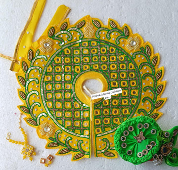 Designer Laddu Gopal Dress Set with Pagdi, Mala & Earrings - Fancy Kanha Ji Poshak for Janmashtami Celebrations