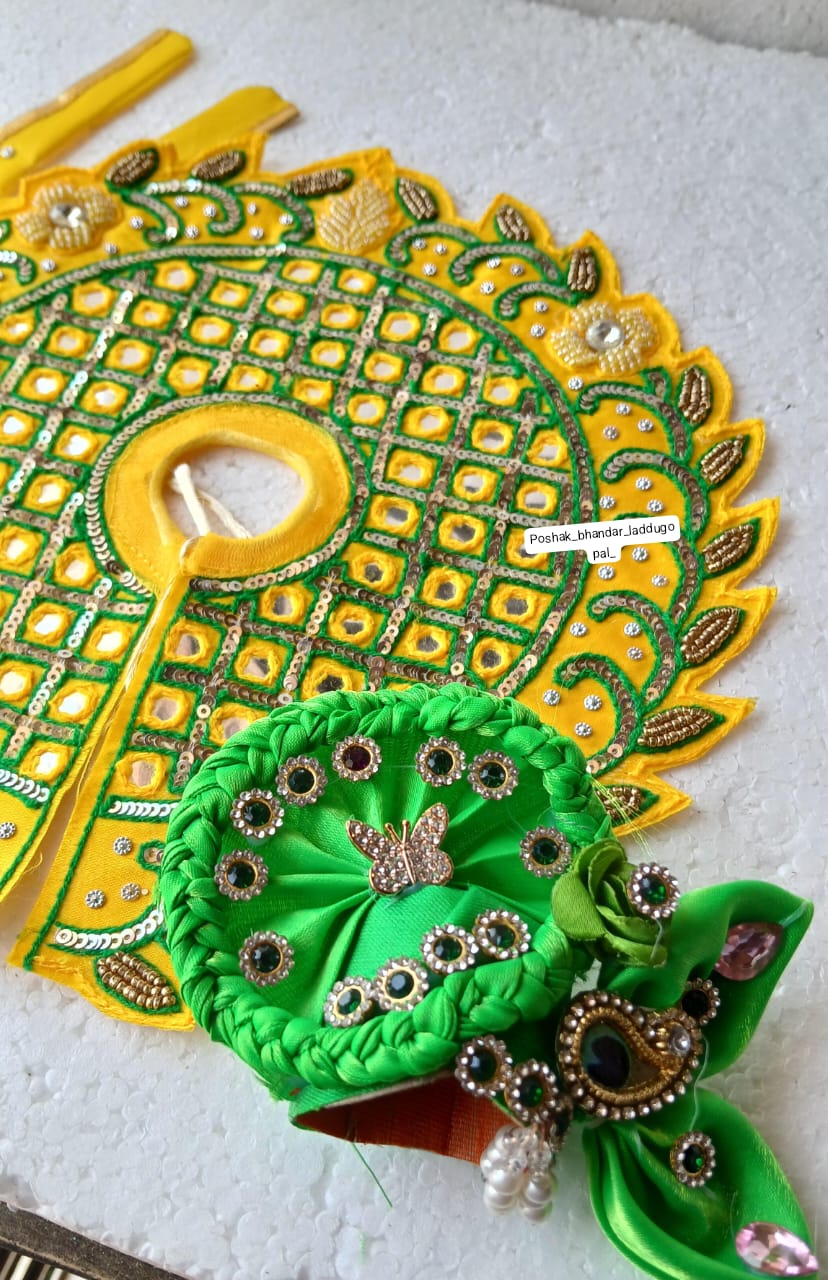 Designer Laddu Gopal Dress Set with Pagdi, Mala & Earrings - Fancy Kanha Ji Poshak for Janmashtami Celebrations