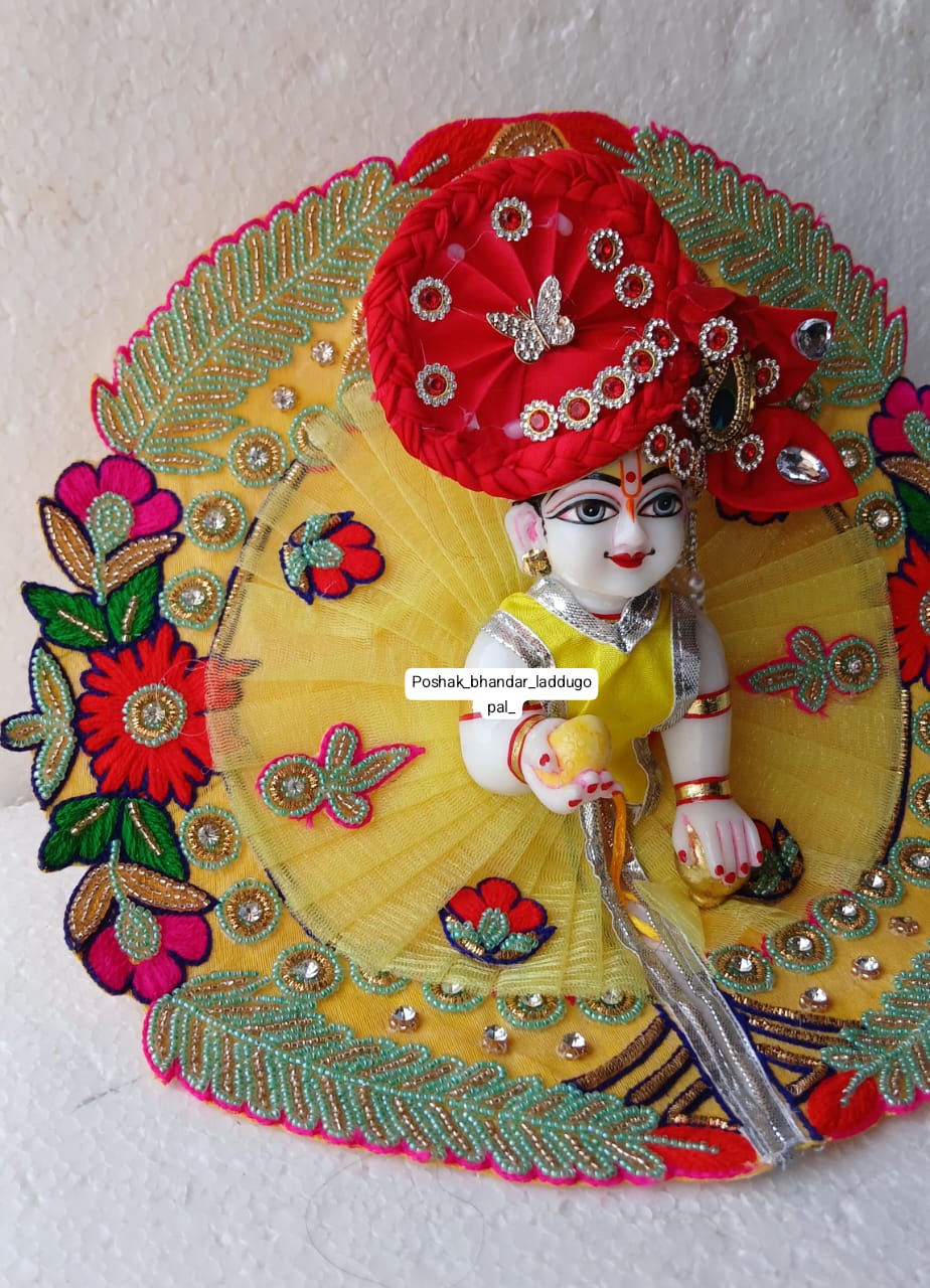 Handmade Heavy Handwork Laddu Gopal Dress with Pagdi - Designer Kanha Ji Poshak for Janmashtami, Fancy Bal Gopal & Krishna Ji Dress