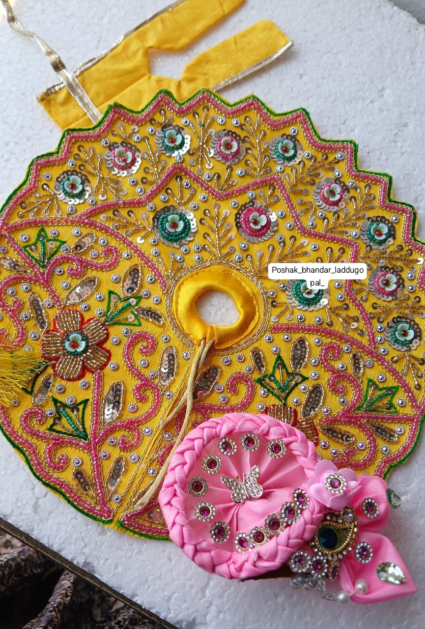 Handmade Yellow Laddu Gopal Dress with Pagdi - Designer Kanha Ji Poshak for Janmashtami, Fancy Bal Gopal Dress, Krishna Ji Outfit