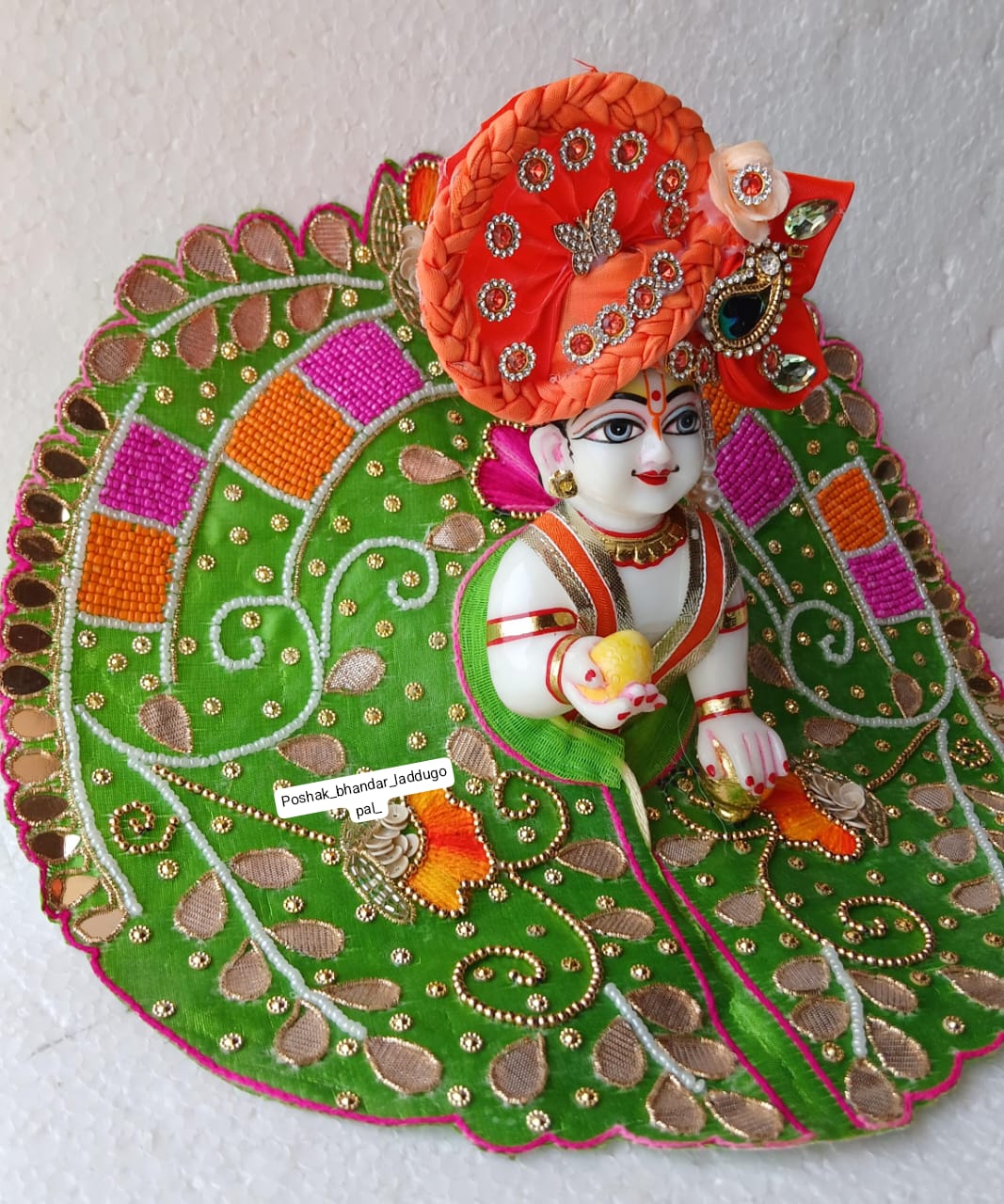 Handmade Green Laddu Gopal Dress - Designer Kanha Ji Poshak for Janmashtami | Fancy Bal Gopal Dress & Krishna Ji Outfit