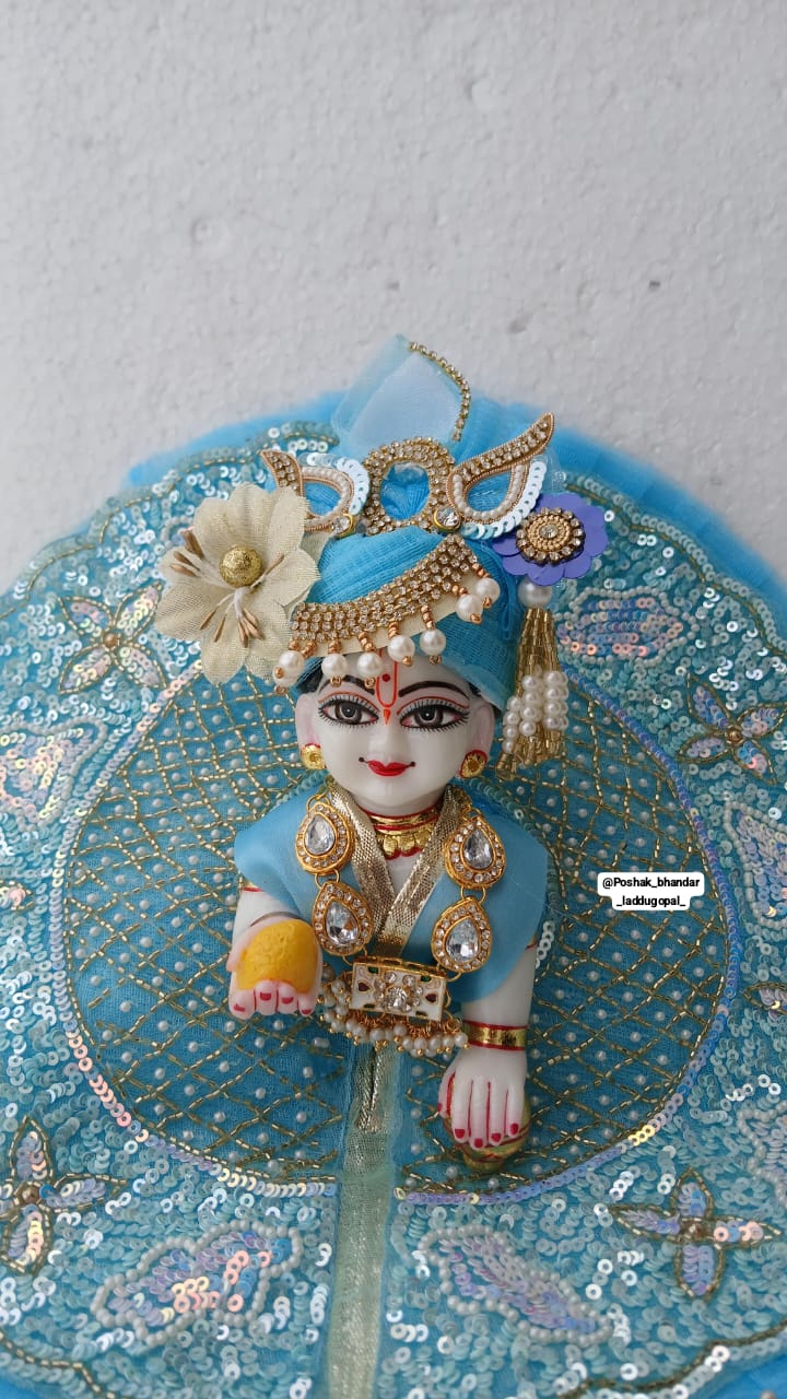 Handmade Sky Blue Laddu Gopal Dress - Designer Kanha Ji Poshak for Janmashtami, Fancy Bal Gopal Dress, Krishna Ji Outfit