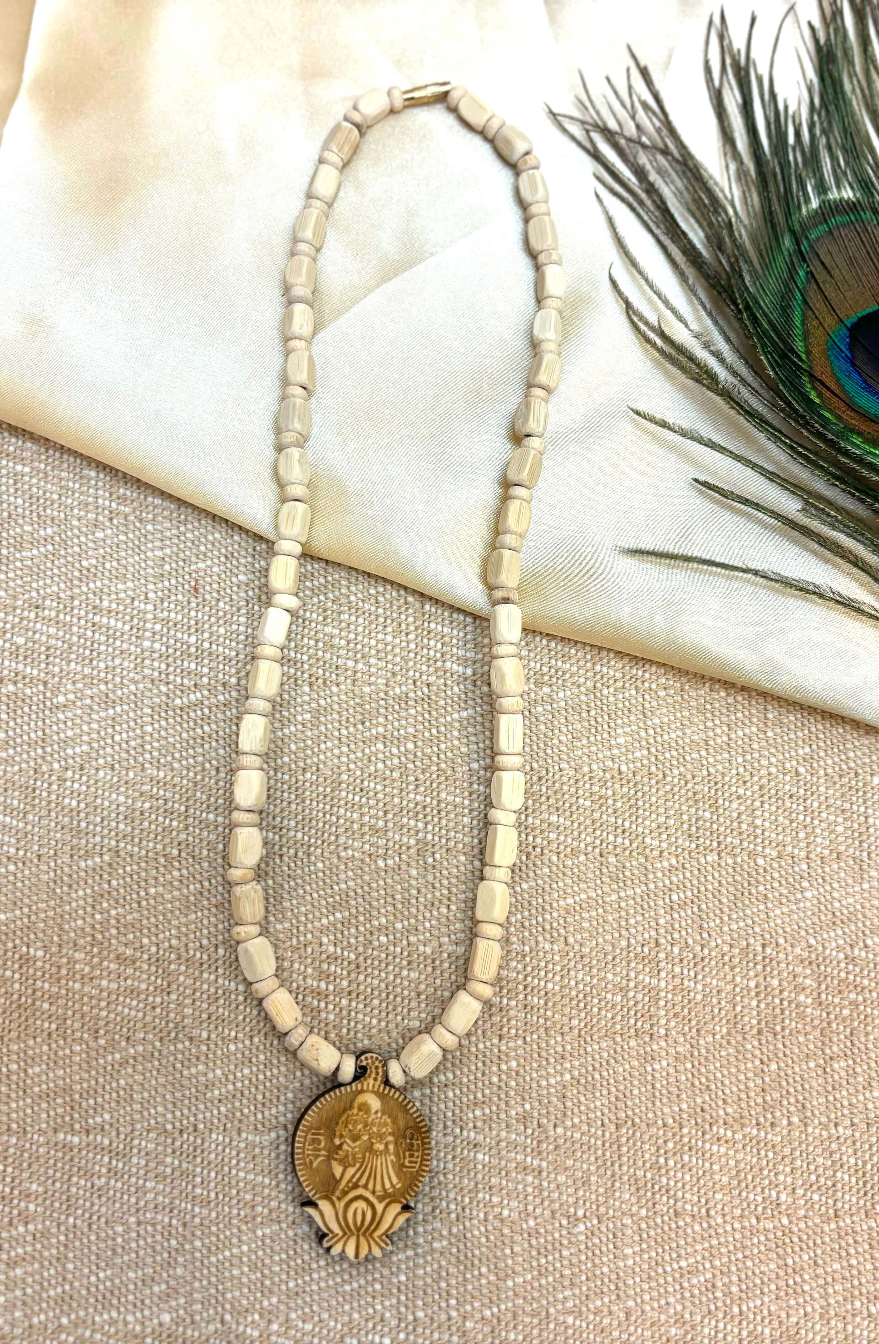 Handmade Chandan Tulsi Mala with Radhe Krishna Pendant - Perfect for Men & Women | Designer Laddu Gopal Dress & Kanha Ji Poshak for Janmashtami