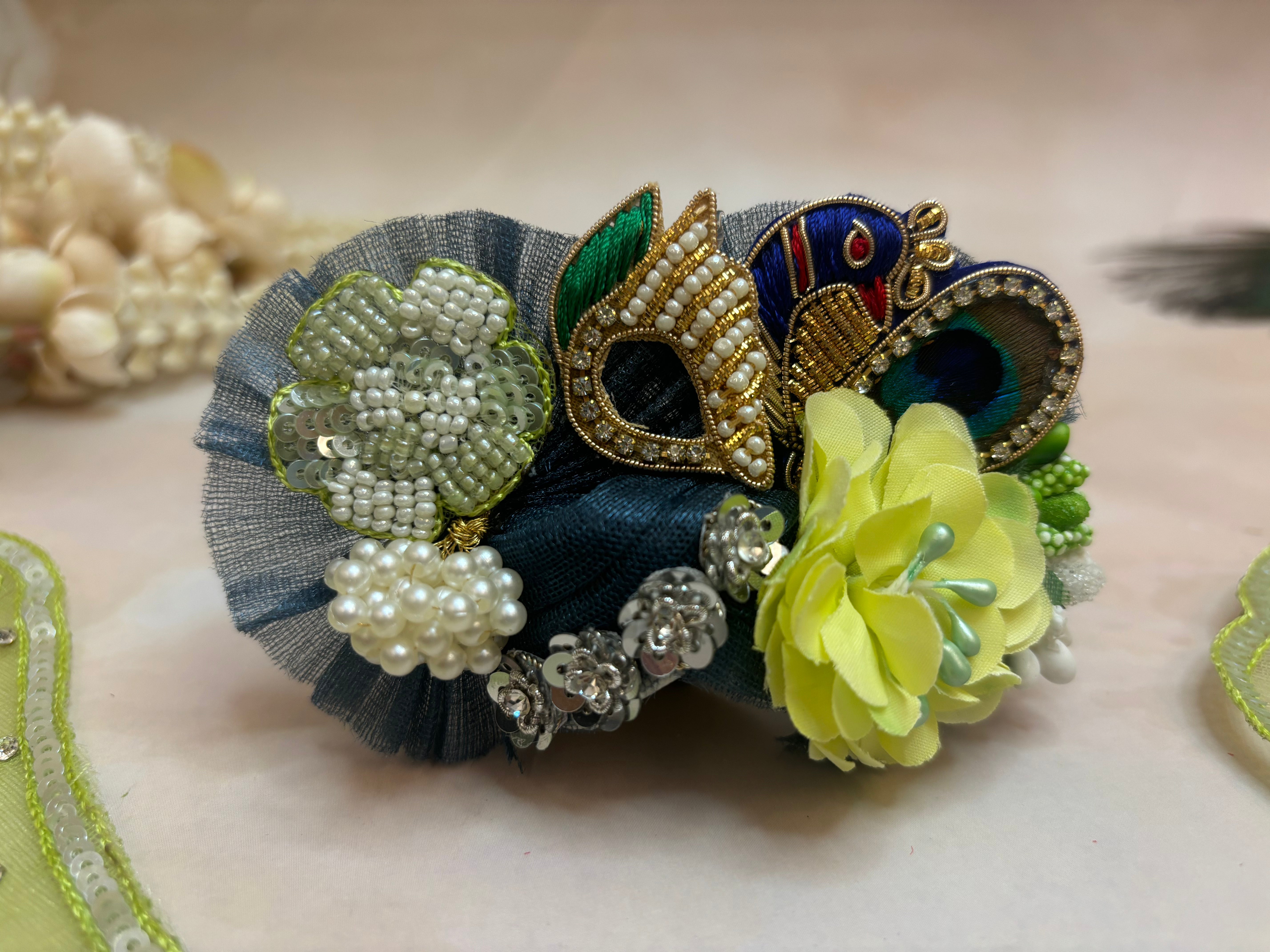 Handmade Luxe Pastel Green Laddu Gopal Dress Set - 4 Piece Designer Poshak for Janmashtami, Bal Gopal & Krishna Ji Celebrations