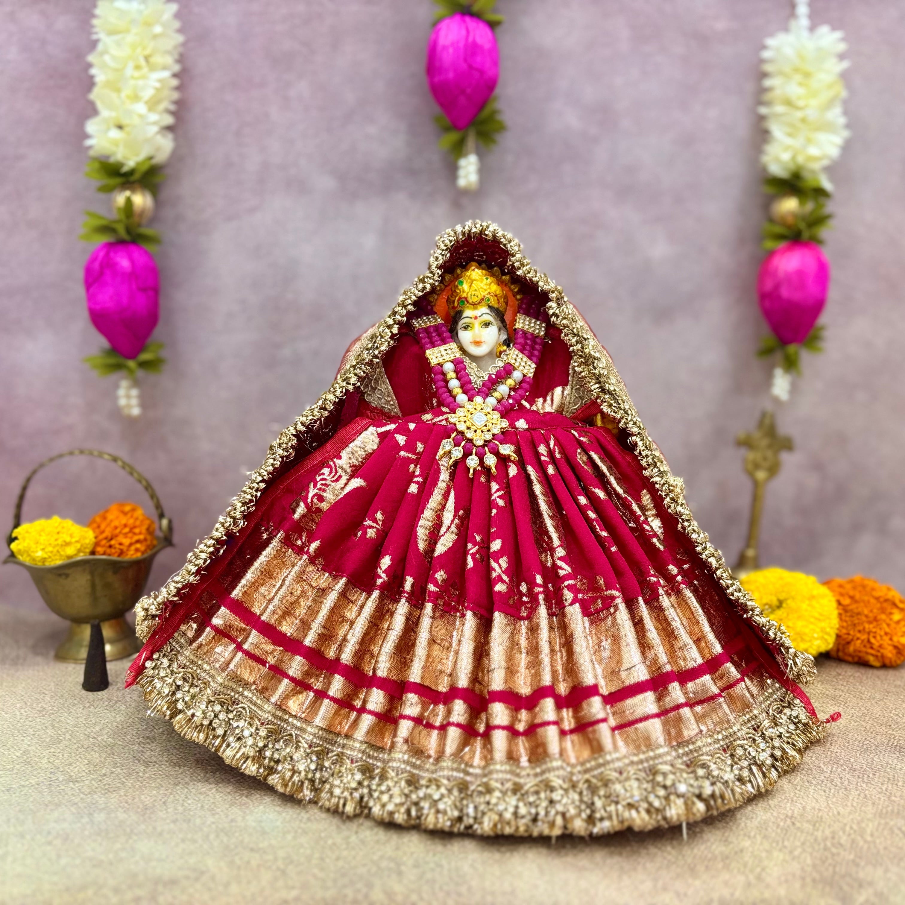 Handmade Raj Prabha Mata Rani Dress - Designer Laddu Gopal Dress, Kanha Ji Poshak, Bal Gopal & Krishna Ji Dress for Janmashtami Festival