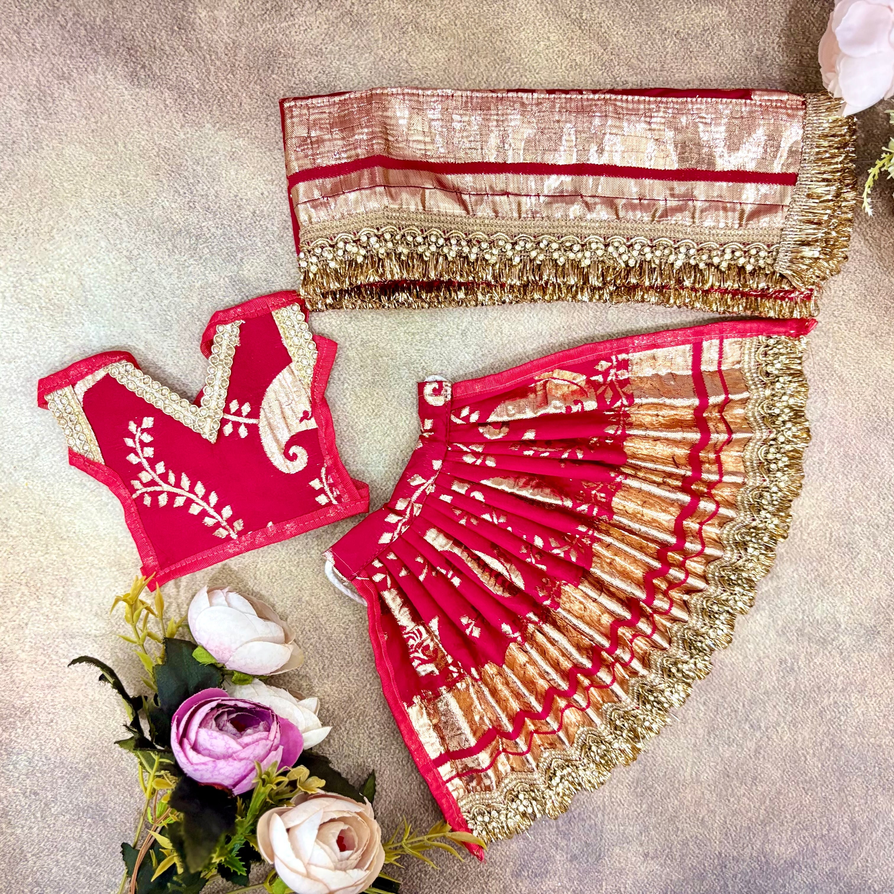 Handmade Raj Prabha Mata Rani Dress - Designer Laddu Gopal Dress, Kanha Ji Poshak, Bal Gopal & Krishna Ji Dress for Janmashtami Festival