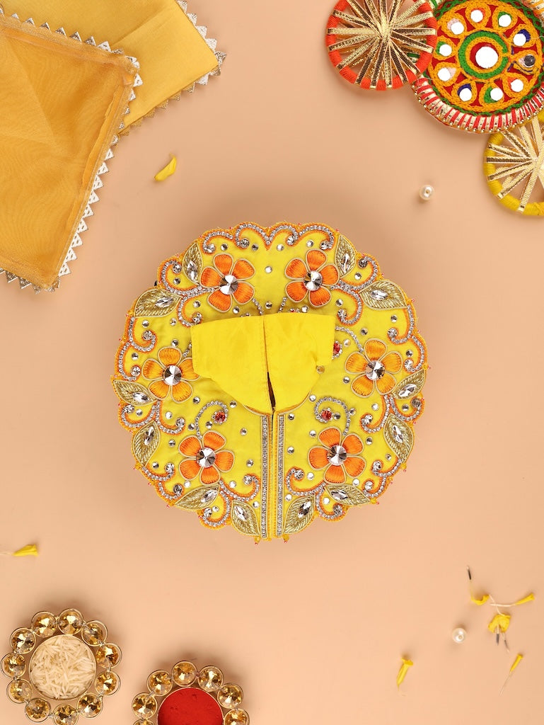 Handmade Yellow Pushp Mala Laddu Gopal Dress | Designer Kanha Ji Poshak for Janmashtami | Fancy Bal Gopal & Krishna Ji Dress