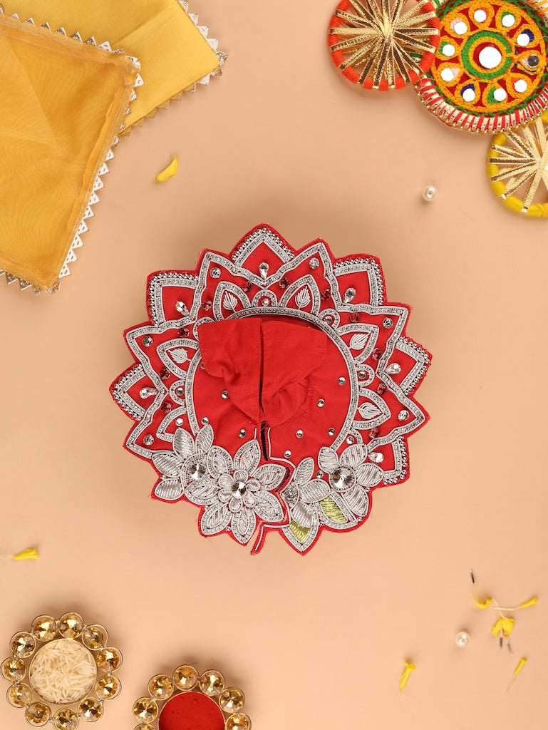 Handmade Saawan Sugandh Red Laddu Gopal Dress - Designer Kanha Ji Poshak for Janmashtami, Fancy Bal Gopal Outfit, Krishna Ji Dress